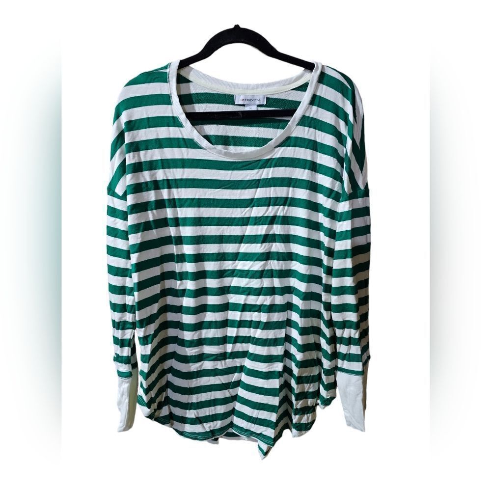 LIZ CLAIBORNE Green & White Scoop Neck Top Shirt - Size XL